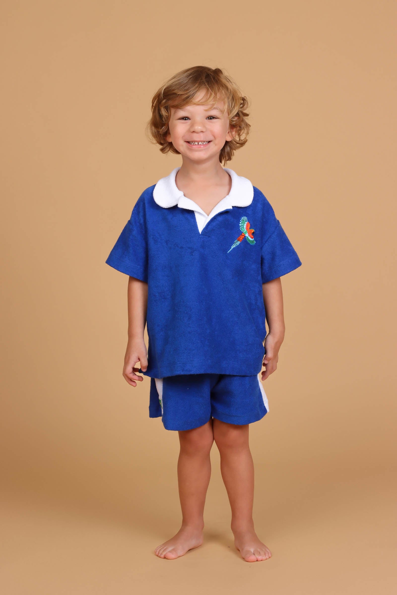 Conjunto Infantil Polo Atoalhado Azul Arara