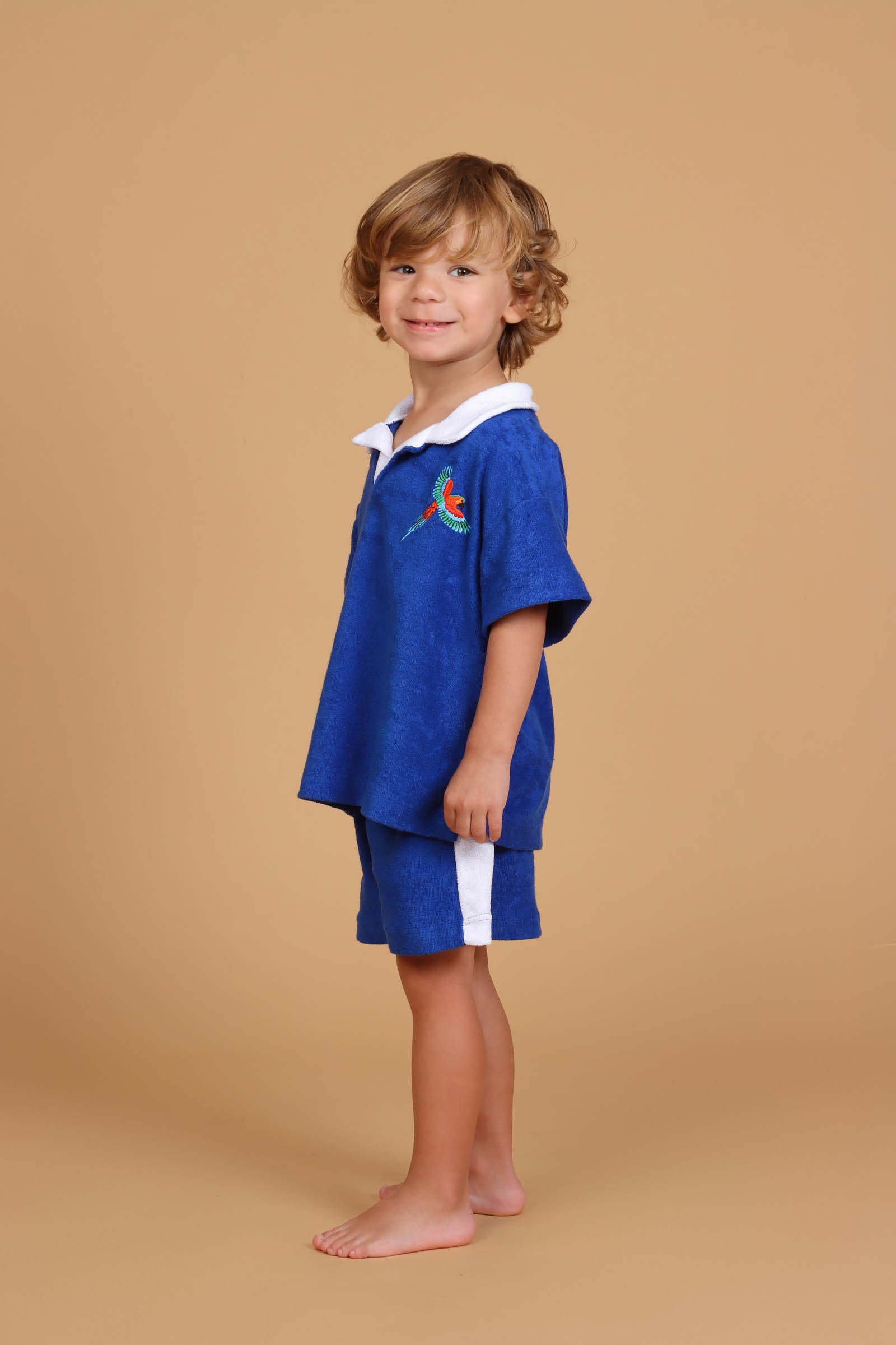 Conjunto Infantil Polo Atoalhado Azul Arara