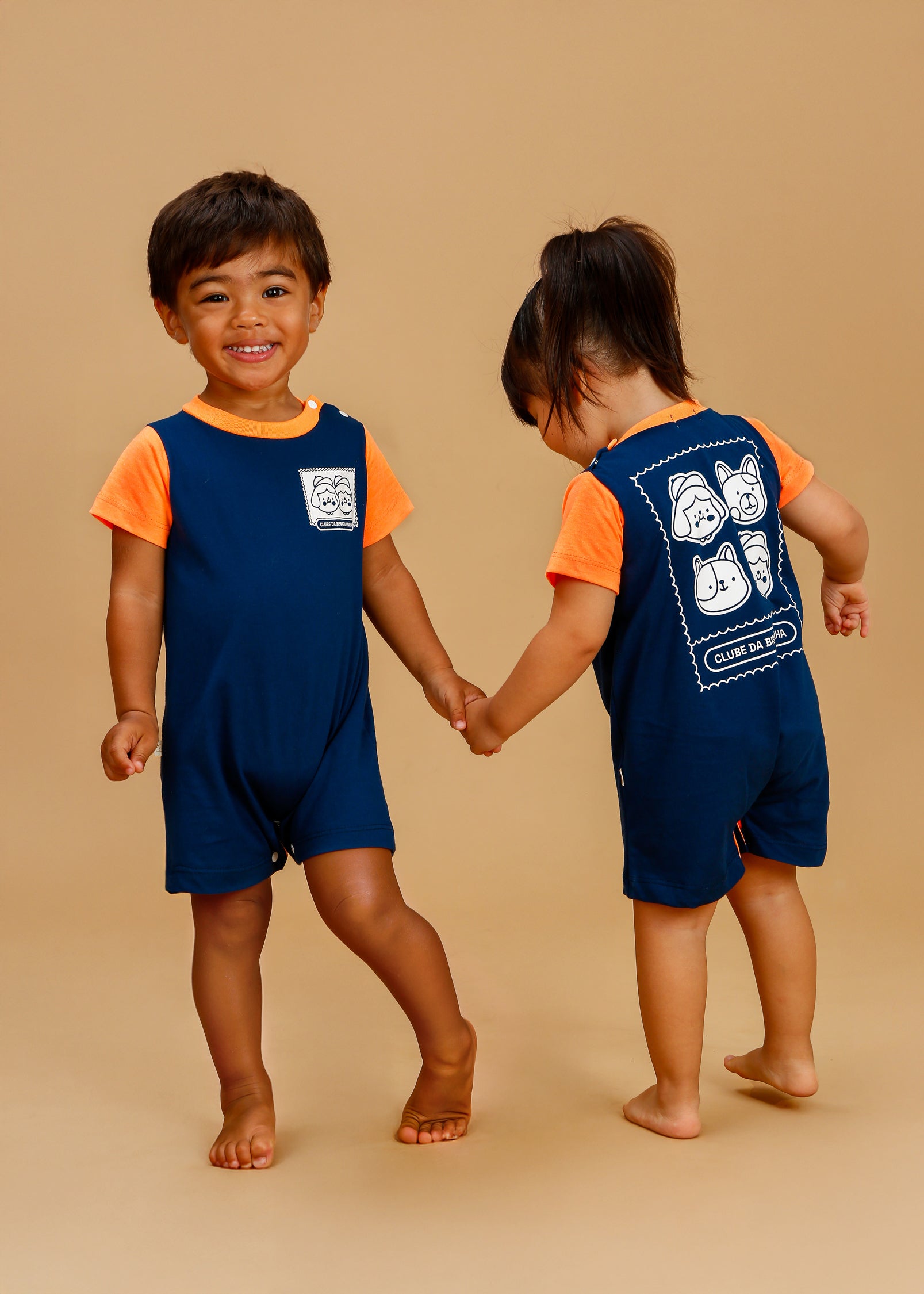 Macaquinho Bebê Azul e Laranja Neon "Clube da Bisnaguinha"