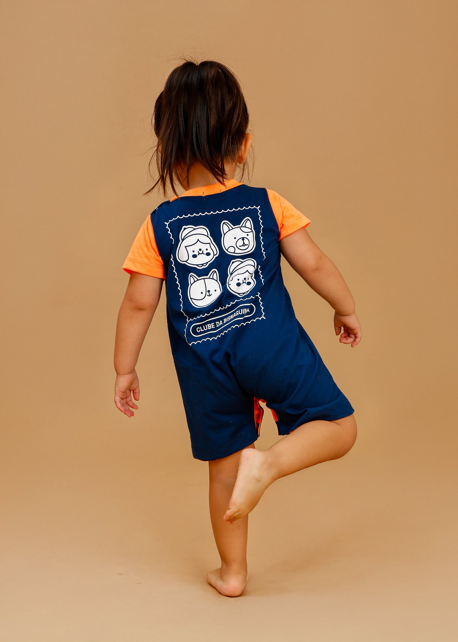 Macaquinho Bebê Azul e Laranja Neon "Clube da Bisnaguinha"