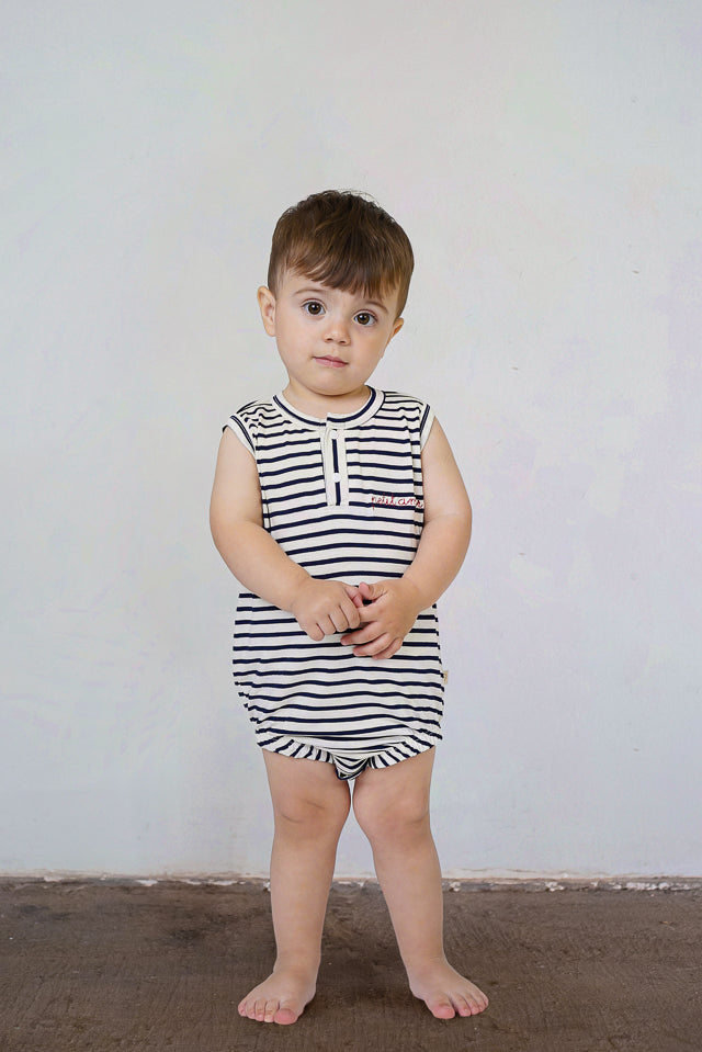 Macaquinho Bebê Segunda Chance Listrado Preto Petit Amour