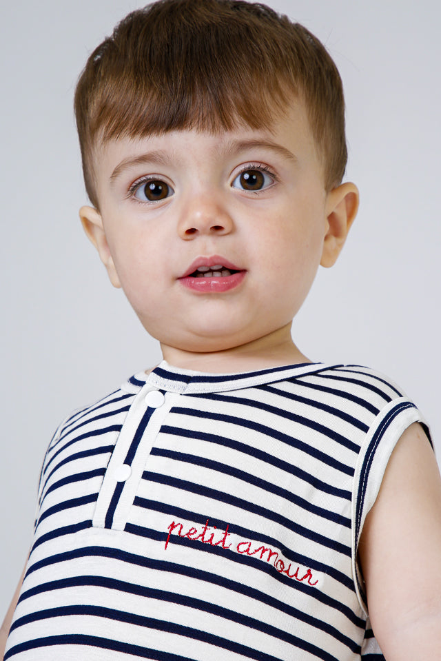 Macaquinho Bebê Segunda Chance Listrado Preto Petit Amour