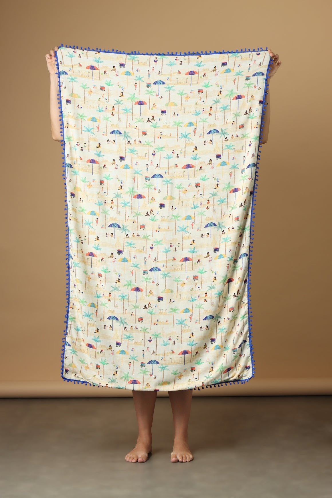 Canga Toalha Azul Estampa Praia no Rio Toalha de Banho Studio Pipoca