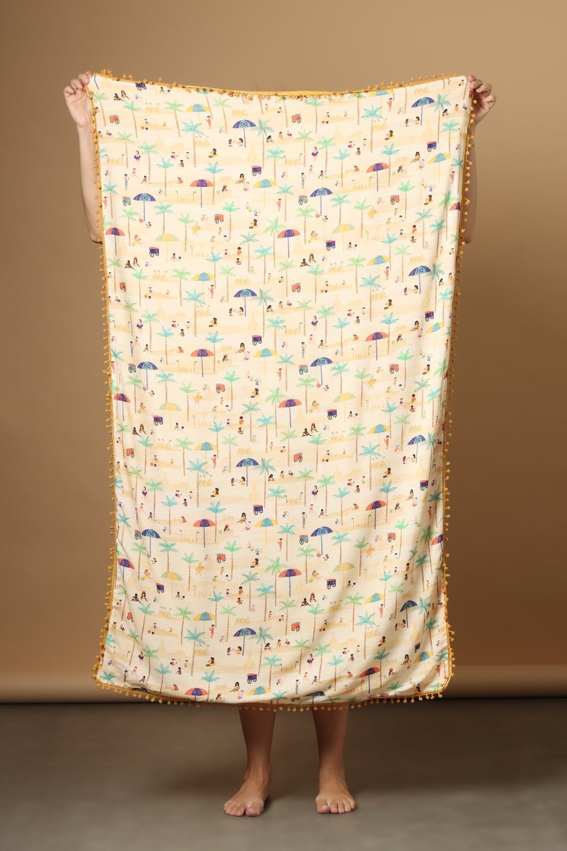 Canga Toalha Mostarda Estampa Praia no Rio Toalha de Banho Studio Pipoca