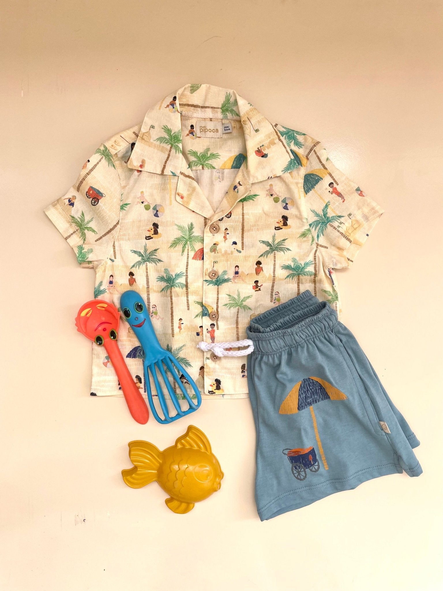 Conjunto Bebê Bermuda+ Camisa Praia no Rio Roupas para bebês e crianças Studio Pipoca