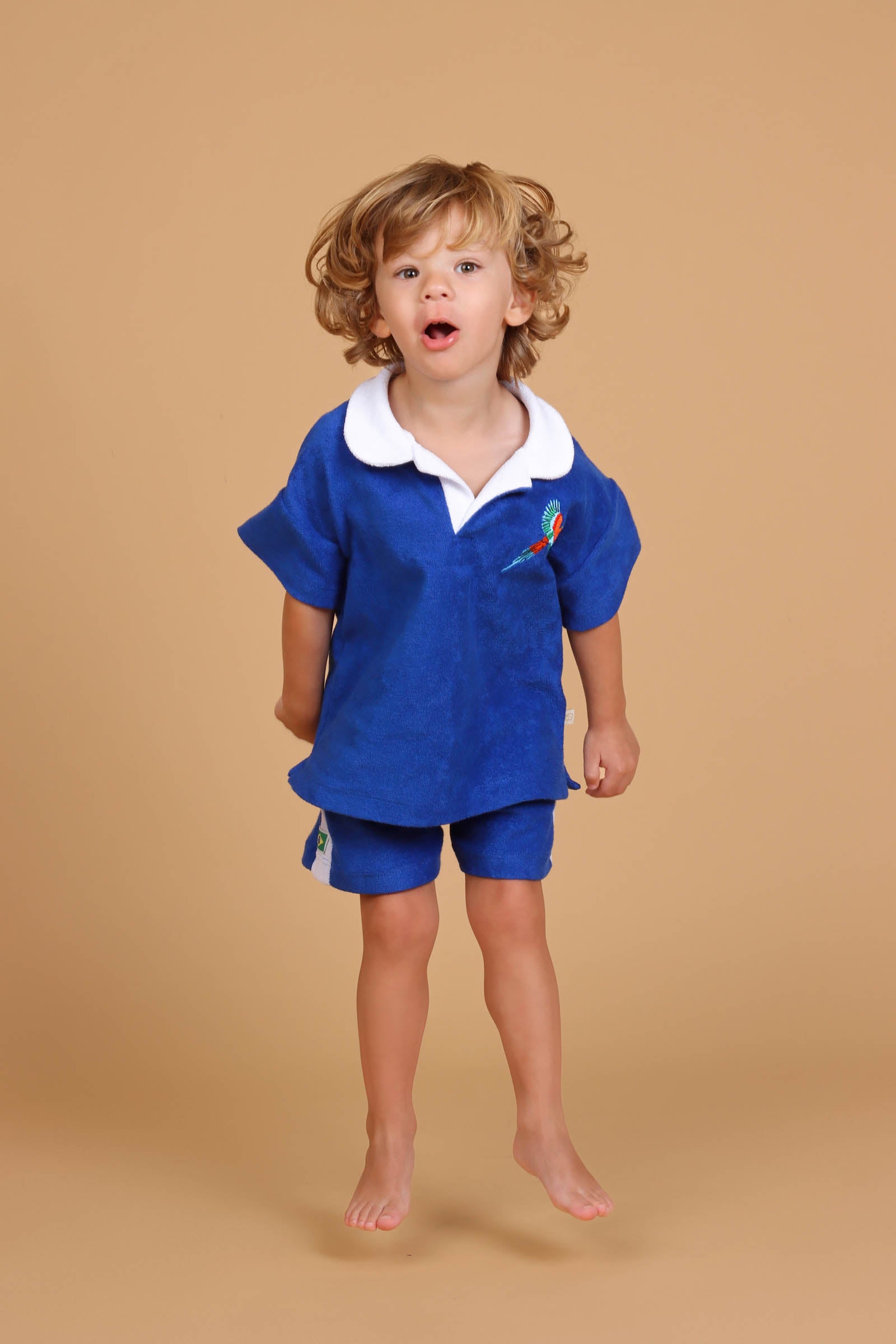 Conjunto Infantil Polo Atoalhado Azul Arara