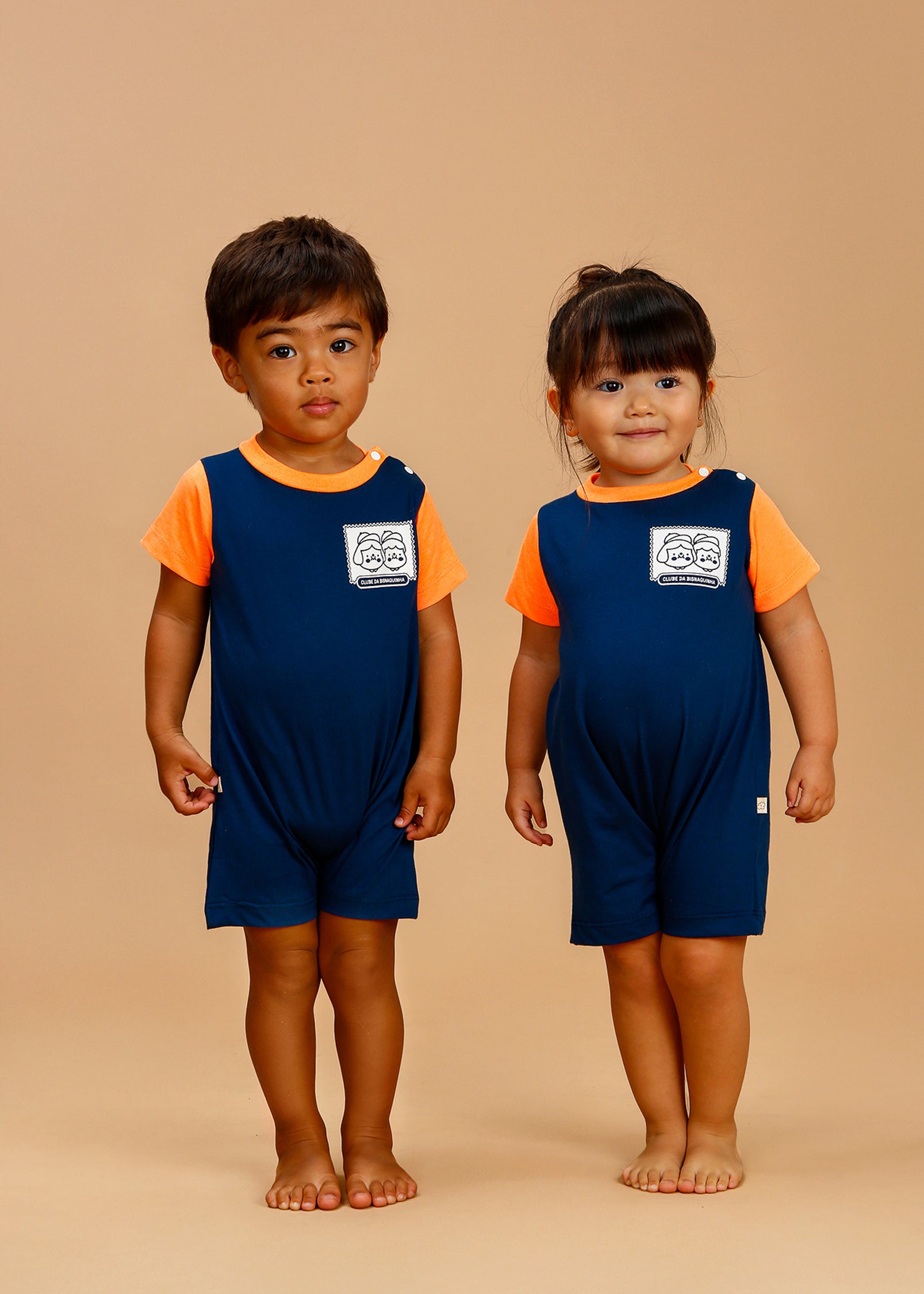 Macaquinho Bebê Azul e Laranja Neon "Clube da Bisnaguinha"