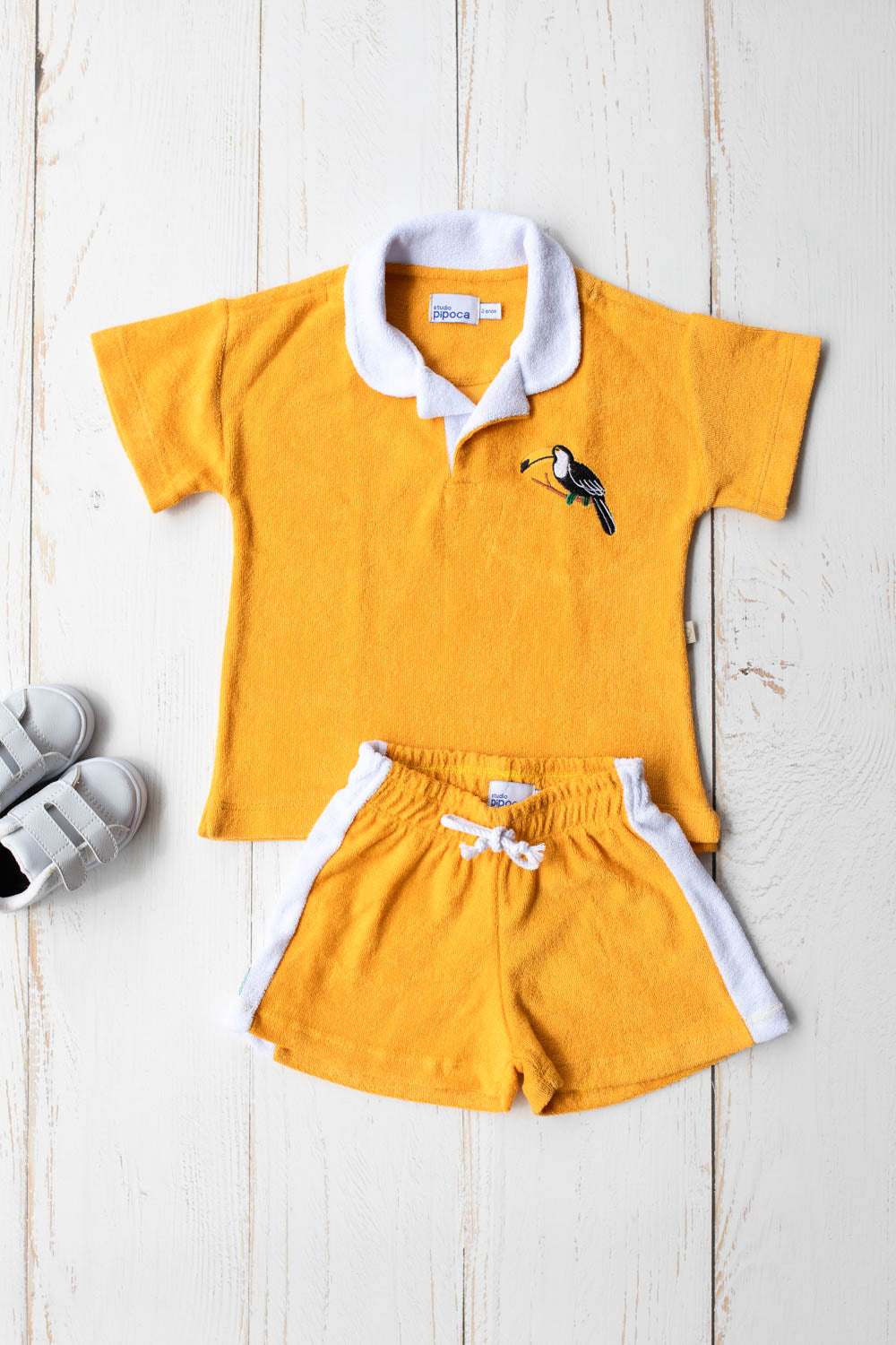 Conjunto Infantil Polo Atoalhado Mostarda Tucano
