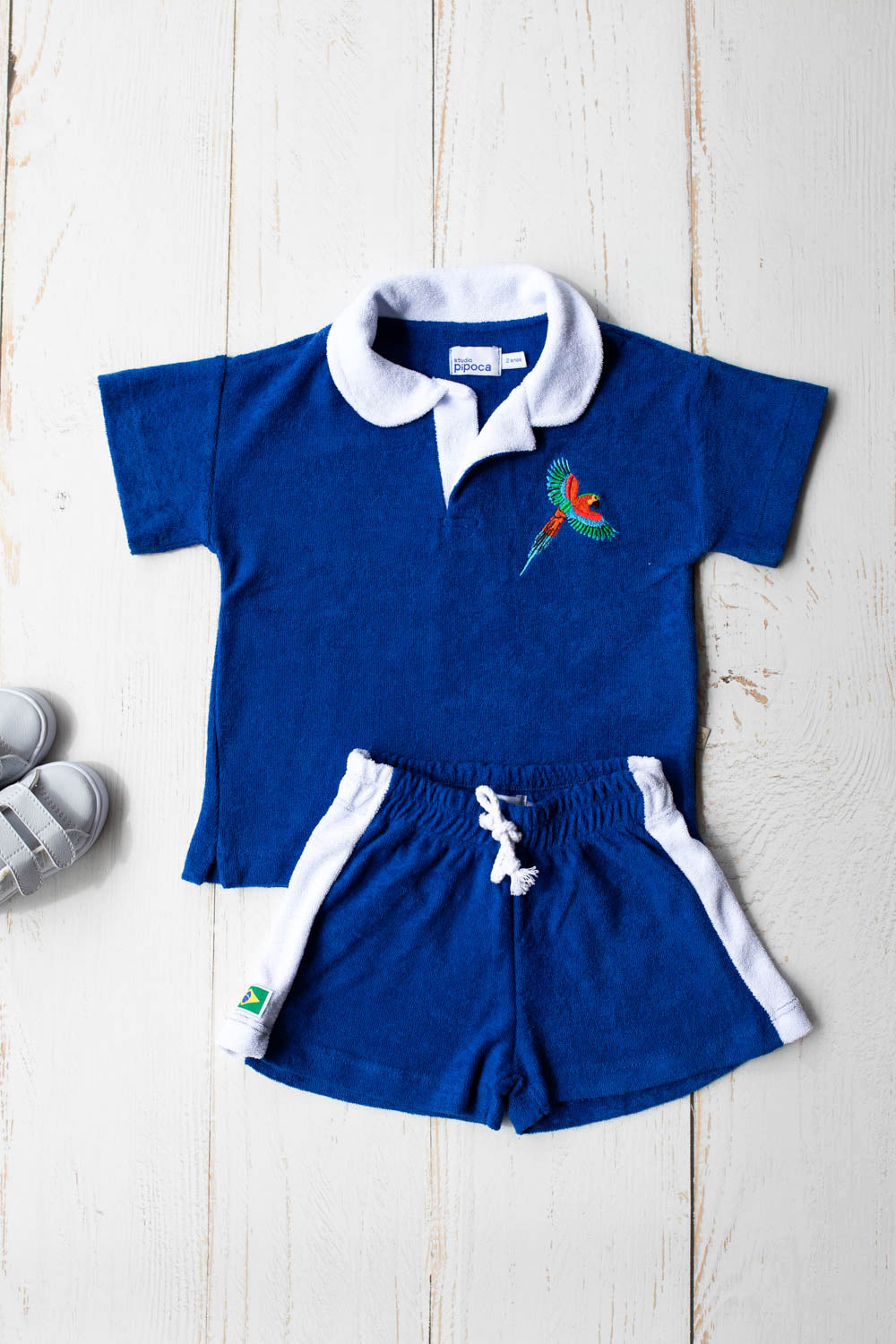Conjunto Infantil Polo Atoalhado Azul Arara