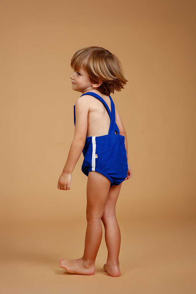 Jardineira Bebê Atoalhada Azul