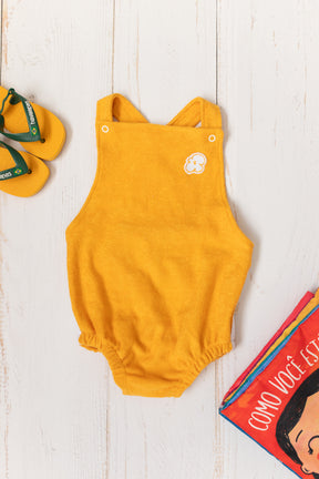 Jardineira Bebê Atoalhada Mostarda