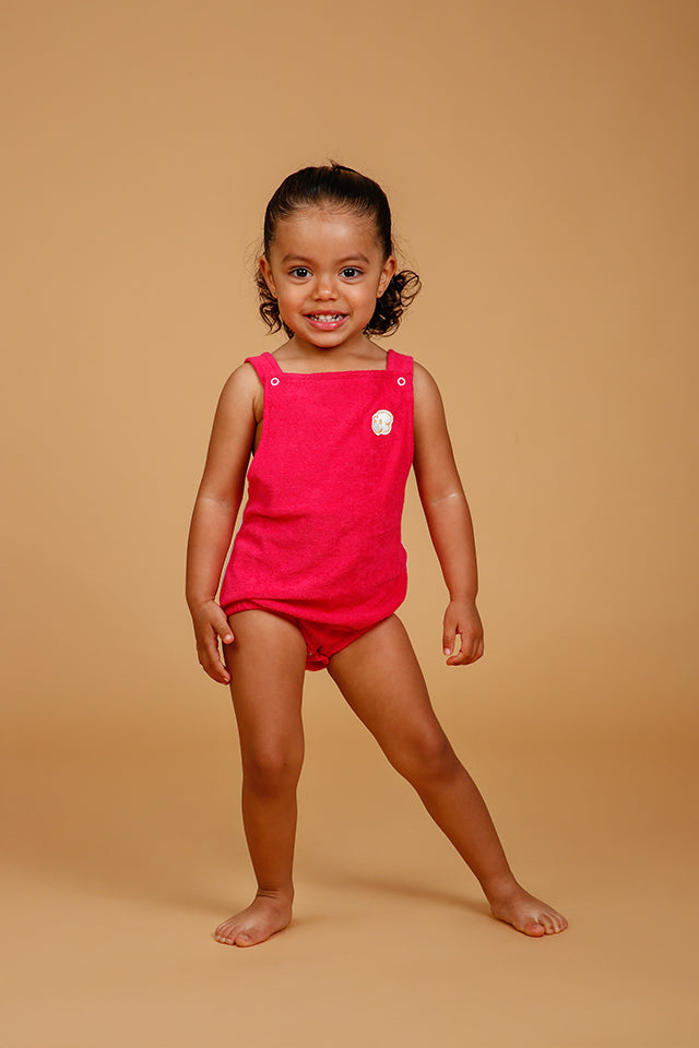 Jardineira Bebê Atoalhada Rosa