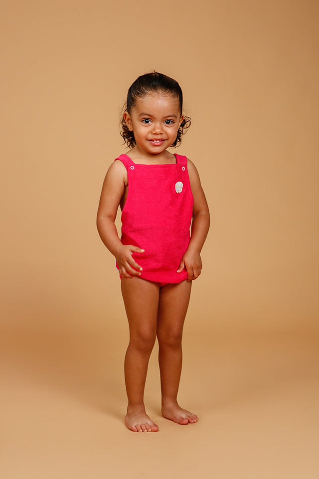 Jardineira Bebê Atoalhada Rosa