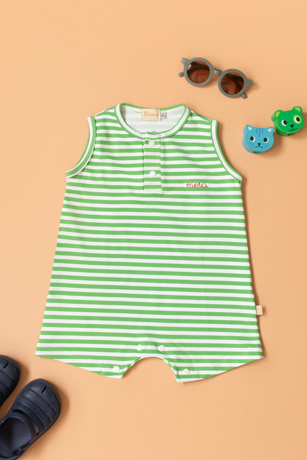 Macaquinho Bebê Segunda Chance Listrado Verde Merci