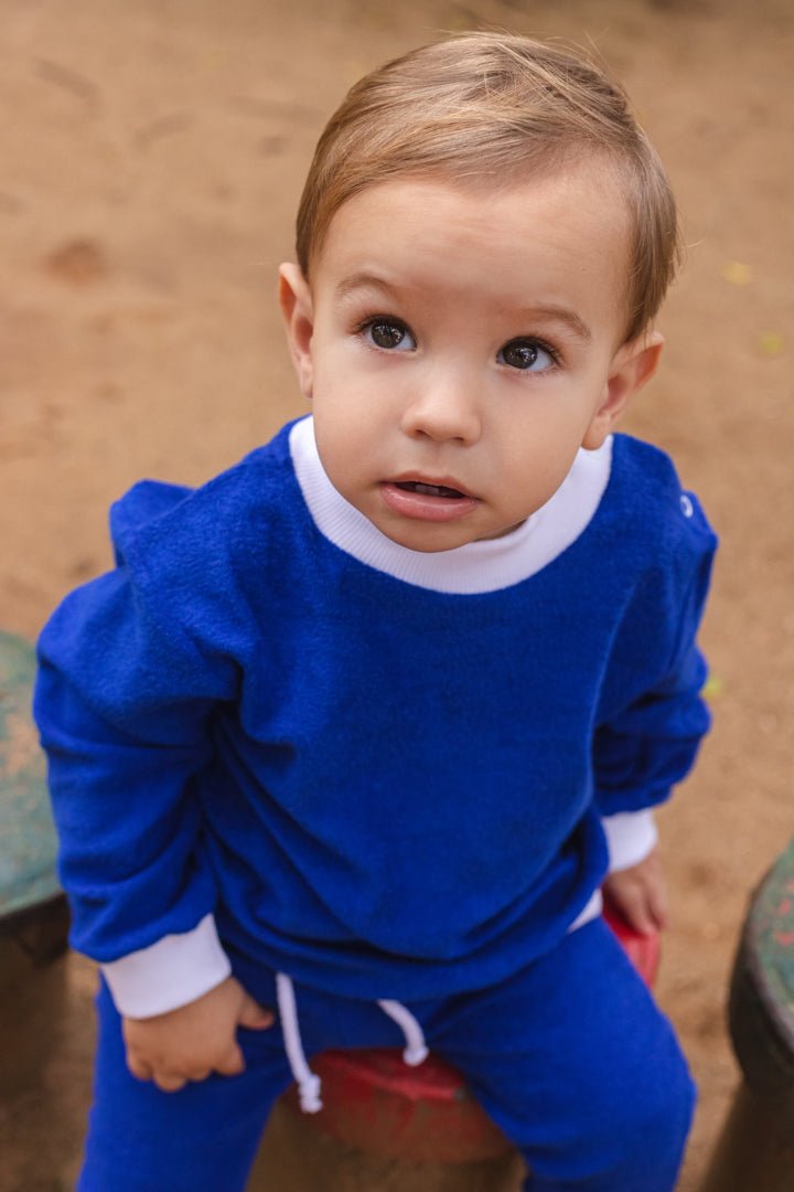 Conjunto Bebê Calça Jogger + Suéter Atoalhado Azul Roupas para bebês e crianças Studio Pipoca