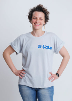 Camiseta Feminina Cinza "Artista" Camiseta Studio Pipoca