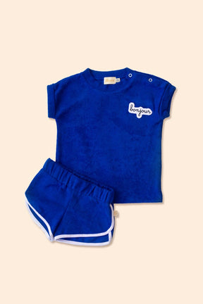 Conjunto Bebê Short + Camiseta Atoalhado Azul Roupas para bebês e crianças Studio Pipoca