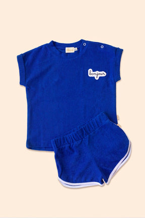 Conjunto Infantil Short + Camiseta Atoalhado Azul Roupas para bebês e crianças Studio Pipoca