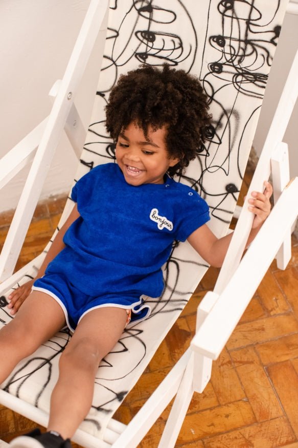 Conjunto Infantil Short + Camiseta Atoalhado Azul Roupas para bebês e crianças Studio Pipoca