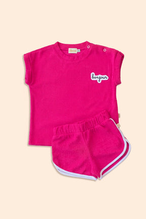 Conjunto Infantil Short + Camiseta Atoalhado Rosa Roupas para bebês e crianças Studio Pipoca
